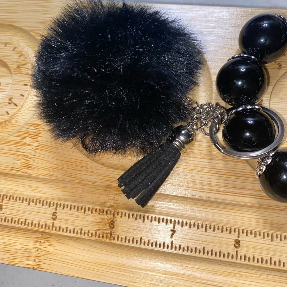 Beaded in Black Bracelet Keychain with Tassel
